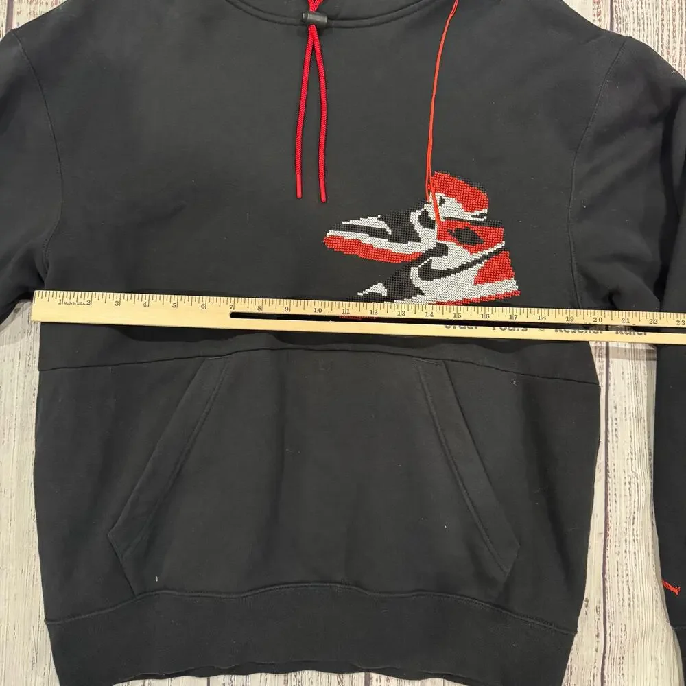 Jordan Jumpman Holiday Pullover Hoodie Mens M Black AJ1 Cross Stitch EUC